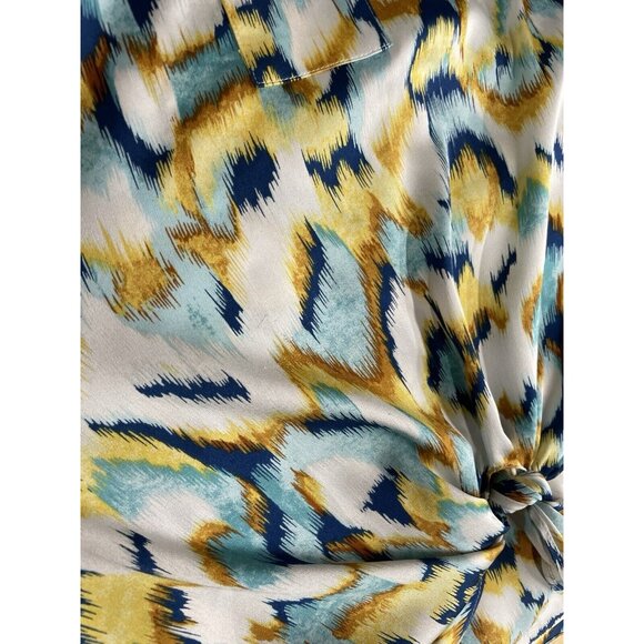 Chicos Ikat Print‎ Satin Poncho Lightweight Tie Front Blouse Sz 1.5 Boho Artsy - Picture 11 of 11